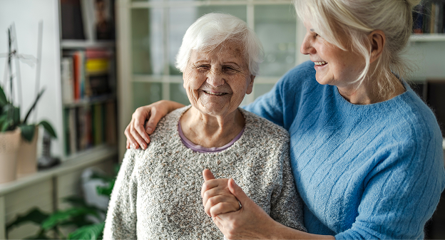 daughter helping grandmother